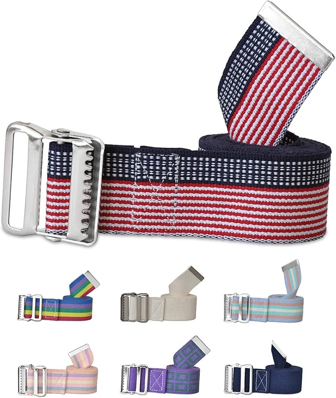 NYOrtho Metal Buckle Gait Belt - Adjustable Machine Washable Strong and Durable Material Latex Free, Stars & Stripes, 60"