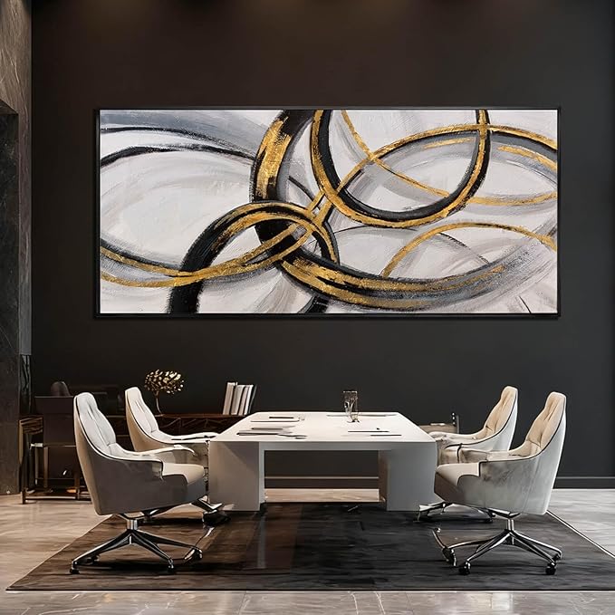 Black and Gold Line Wall Art Abstract Wall Decor Neutral Canvas Posters 32"x70" Large Framed Art for Living Room Office Pictures