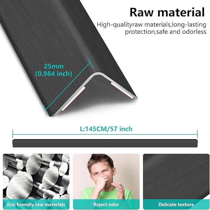 5pcs 57" L*1.42" W Aluminum Self-Adhesive Wall Corner Protectors, Wall Furniture Bumper, Safety Baby Proofing Corner Cushion Table Edge, Wide Coverage and Easy to Install - Black