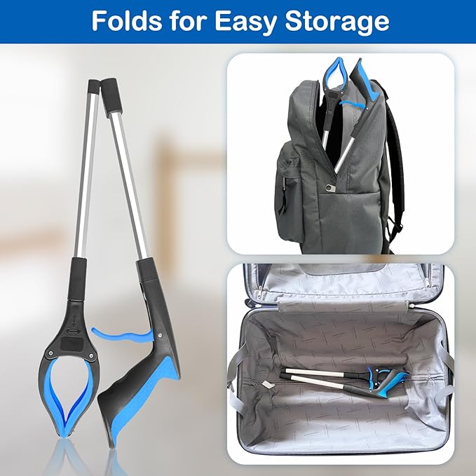 32" Grabber Reacher Tool, 2-Pack Foldable Reacher Grabber Pickup Tool with 360° Anti-Slip Rotating Jaw & Magnet, Mobility Aid Reaching Assist Tool for Trash Pick Up, Lightweight Grabber Tool