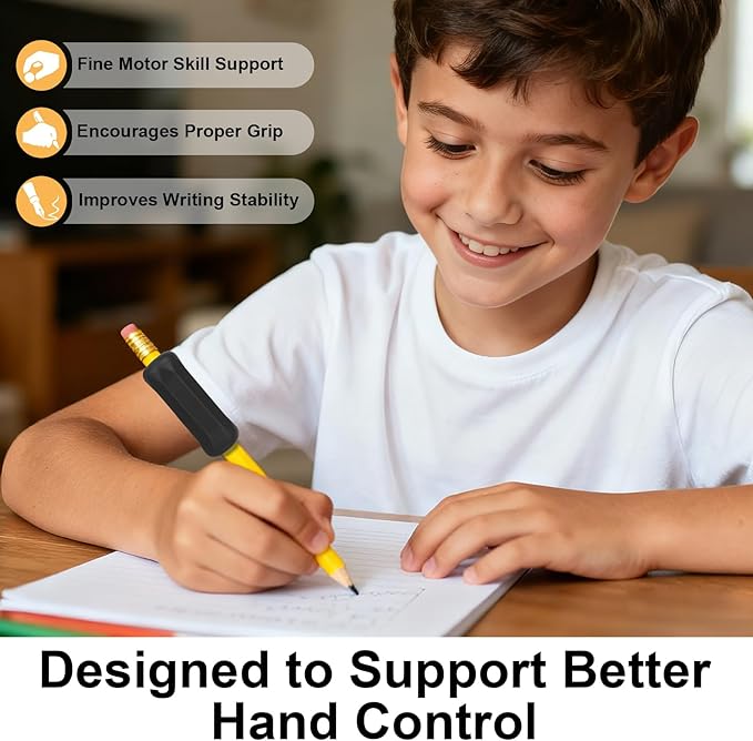 Weighted Pencil Grips 4 Pack, 1 oz Silicone Handwriting Aids for Kids & Adults, Writing Support for Dysgraphia, Autism, ADHD, Arthritis, Tremors, Grip Strength & Fine Motor Skills
