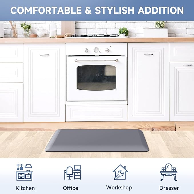 4/5 Inch Thick Kitchen Mats for Floor, StepRite Kitchen Rug for Standing Desk, Non-Slip, Thicker, Stain & Water Resistant, Comfort Anti Fatigue Floor Mat for Home, Kitchen, Office - Grey,32 * 20''