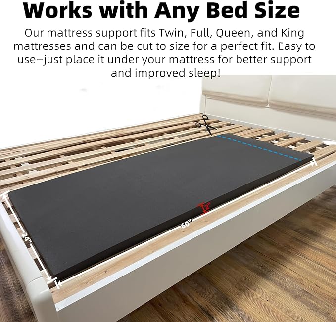 50D High-Density Sponge Sagging Mattress Support – 2” Thick Black Bed Board for Under Mattress, Firm Support Pad to Fix Sagging & Sinking Beds (1”-2” Deep), Extends Mattress Life, 60” x 24” x 2”