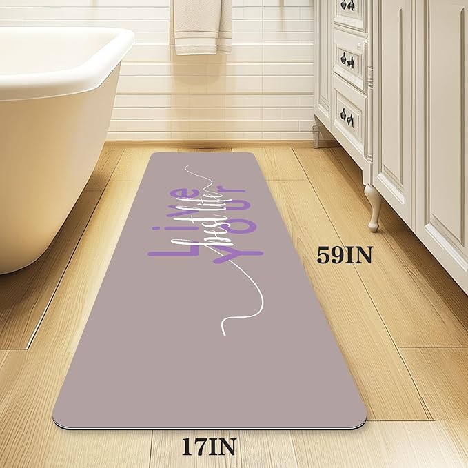 Bath Mat, Bathroom Mat Rugs Super Absorbent Shower Mats Non Slip Quick Dry Thin Rubber Mats for Bathroom Floor Fit Under Door, Shower Rug for Bathtub, Shower, Beige