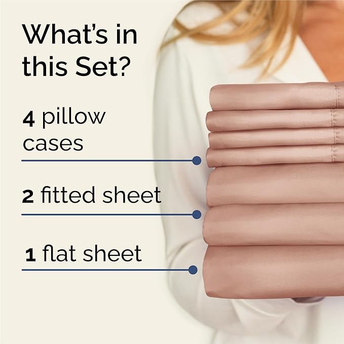 Split King 7 Piece Sheet Set - Cooling & Breathable Bed Sheets - Hotel Luxury Bed Sheets for Women, Men, Kids & Teens - Deep Pocket Bedding w/Easy Fit - Soft & Wrinkle Free - Split King Mauve Sheets