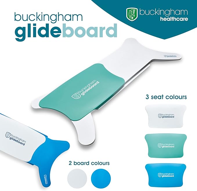 Buckingham Glideboard – British Made Transfer Board for Wheelchair to Chair, Car & Bed | Sliding Seat Mobility Aid for Elderly & Disabled - Blue/White