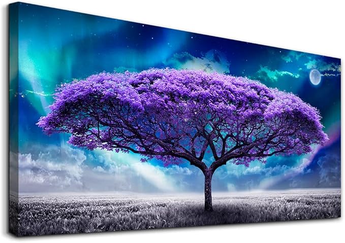 Lapremoly Canvas Wall Art For Living Room Large Size Farmhouse Decor Bedroom Purple Tree Abstract Scenery Pictures Artwork Prints Office Painting Dormitory Modern Home Decorations, 24x48inches