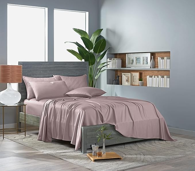 Pure Bamboo King Sheets, Genuine 100% Organic Viscose Derived from Bamboo Bed Sheet Set, Luxuriously Soft & Cooling, Double Stitching, 2 Year Quality Promise (King, Dusty Pink)