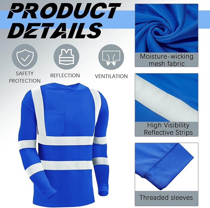 Amylove 4 Pcs Reflective Safety T Shirt High Visibility Work Shirts Sun Protection Construction