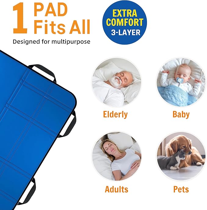 Upgraded 3-Layer Comfort Positioning Bed Pad with Handles Washable Waterproof Transfer Board for Turning Moving Patient Inconvenience Care Transfer Sheet, 60"x40", Extra Large, Black