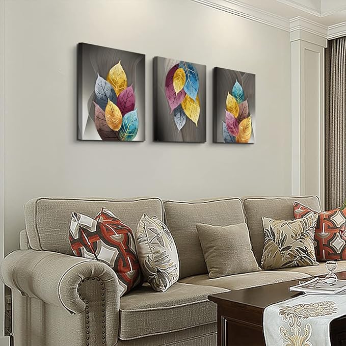 Canvas Wall Art For Living Room Family Wall Decor For Bedroom Kitchen Decor Artwork Abstract Leaves Painting Fashion Office Wall Pictures Poster Prints Bathroom Home Decorations 12" X 16" 3 Pieces
