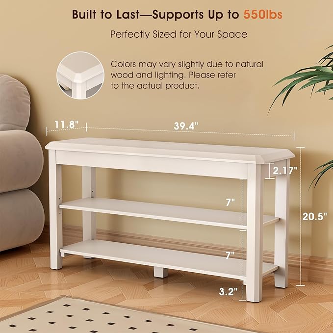 Shoe Rack Bench Seat Rubberwood 2-Tier Wooden Storage Bench 550lbs Compact Mid-Century Modern Design for Entryway, Hallway, Closet, Front Door Entrance, Foyer