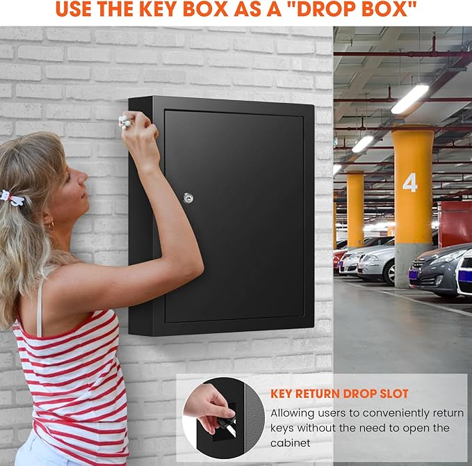 125 Position Key Cabinet Wall Mount with Anti-Theft Deposit Key Slot, Key Box Organizer with Key Hooks & 125 Tags Key Labels, Key Safe for Hotels & Office & Companies & Car Dealerships