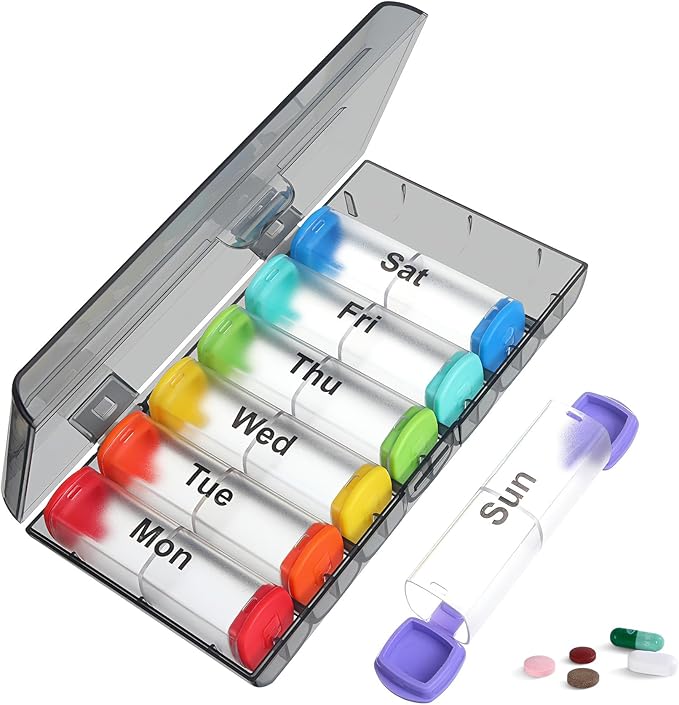 Weekly Pill Organizer 2 Times a Day - 7 Day AM PM Pill Box, Large Travel Pill Case & Supplement Container for Daily Medication, Vitamins, Fish Oils, Portable Pill Holder Storage, Translucent