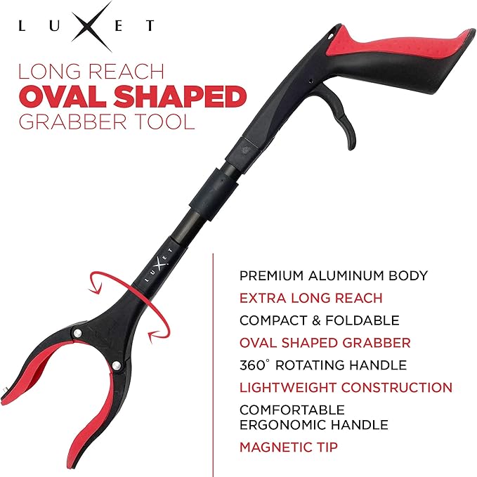 Grabber Reacher Tool 19 Inch Long, Foldable Pick Up Stick - Strong Grip Magnetic Tip - Heavy Duty Trash Picker Claw Reacher Grabber Tool Elderly Wheelchair Mobility Aid (Red)