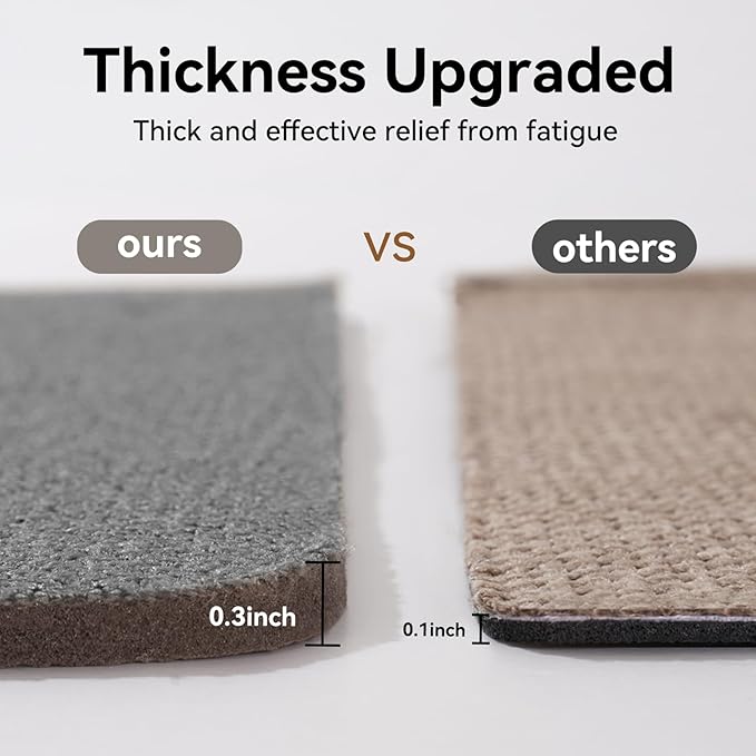 Long Kitchen Runner Rugs Non Slip Washable, Linen-Like 0.3" Thick Cushioned Absorbent Kitchen Mats for Floor, Mild Anti-Fatigue Sink Floor Mat Laundry Standing Mat, Easy Clean, Gray 17"x71"