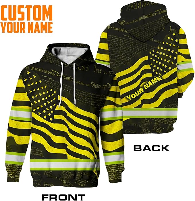US Flag High Visibility Hoodie for Men Reflective Hoodie Safety Workwear for Worker Runner Patriotic ACC02