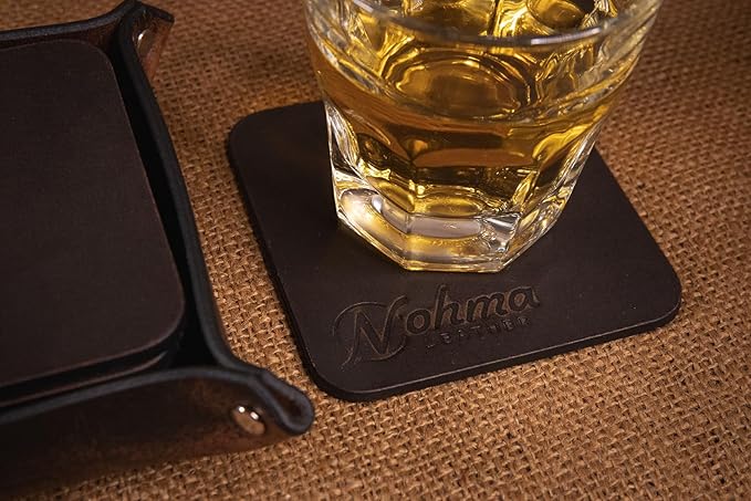 Valet Tray – Full-Grain Leather Catchall Organizer for Keys, Phone & Wallet – Rustic Nightstand & Desk Tray with Raised Sides – Handmade in USA (Black, Small Square/Coaster Set)