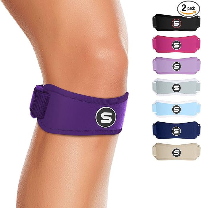 Sleeve Stars Swedish Brand Patellar Tendon Support Strap for Women & Men Effective Osgood Schlatter Knee Brace Youth & Kids Knee Brace with 3 Adjustable Length fits 12"-24" (Pair/Dark Purple/Adult)