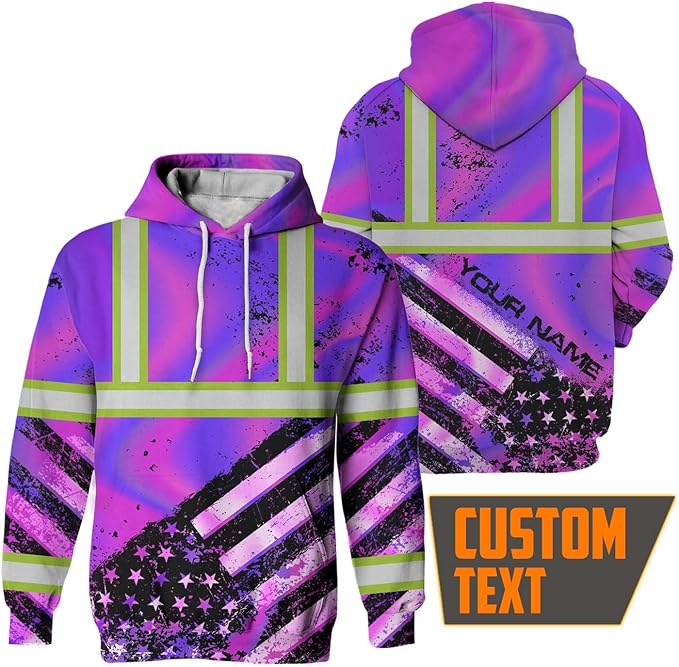 US Flag High Visibility Hoodie for Men Reflective Hoodie Safety Workwear for Worker Runner Patriotic ACC02