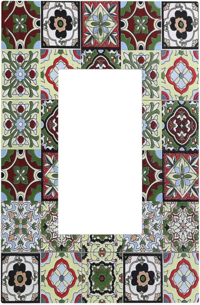 Decorative Outlet Covers Talavera Tile Decal 1 Gang Single Rocker Light Switch Cover Plate Wall Plates GFCI Faceplate for Bedroom Bathroom Decor