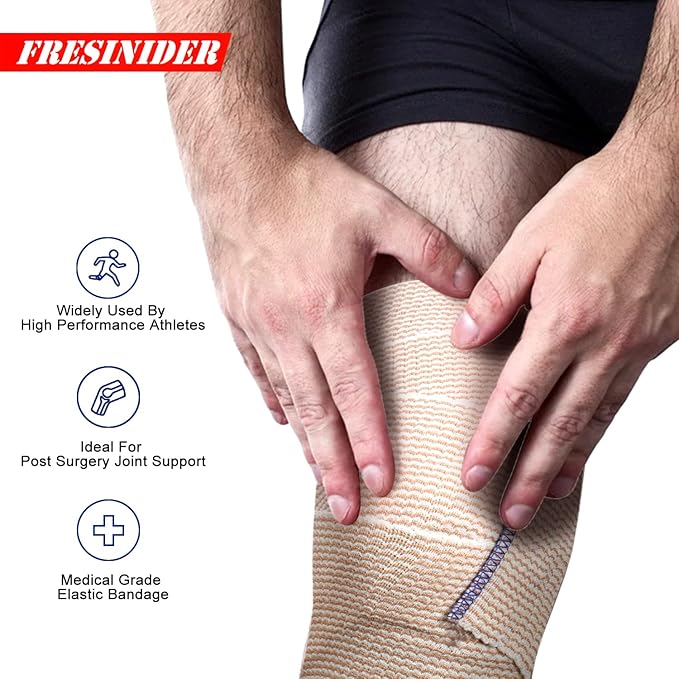 FRESINIDER Premium Elastic Bandage Wrap, 12 Pack 2" × 4.5 Yards (13.5 ft) Cotton Latex Free Compression Wrap with Touch Closure at Both Ends, Support & First Aid for Sports, and Injury Recovery