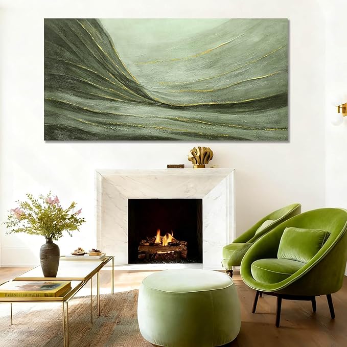 MLART99 Oversized Green and Gold Abstract Wall Art 29x58 Inch Modern Canvas Painting Minimalist Large Artwork for Living Room Bedroom Office Above Sofa Home Decoration
