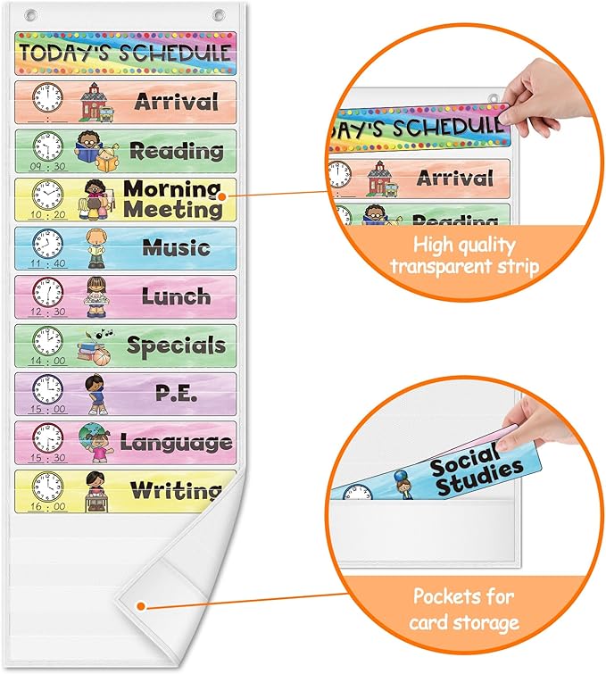 ABCxGOOD Daily Schedule Pocket Chart, Visual Schedule Pocket Chart for Toddler, 13+1 Pocket with 21 Dry-Erase Reusable Cards, prek k Preschool Classroom Must Haves.