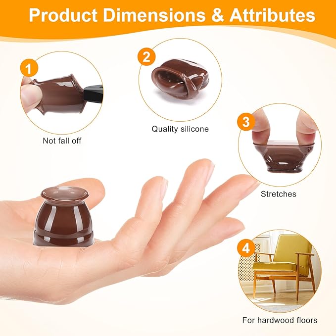 CHUNZEXI 32 Pack Chair Leg Floor Protectors for Hardwood Floors, Silicone Felt Covers Pads Caps, Protect Wood Furniture Feet Floors Noise Reduce and Scratch (Universal Small & Brown)