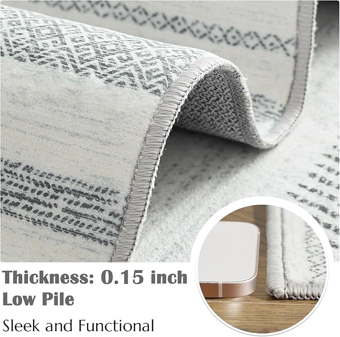 jinchan Moroccan Boho 8x10 Area Rugs for Living Room - Machine Washable Soft Throw Rug Bohemian Ripple Design Non-Slip Neutral Carpet for Bedroom Dining Room Home Office (8‘x10', Grey)