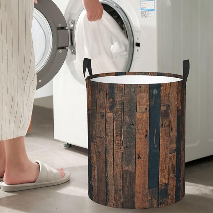 Laundry Basket Retro Wood Grain Collapsible Large Capacity, 63l Dirty Clothes Basket Durable Lightweight Hamper With Handles Ideal For Clothes, Toys Home Organization