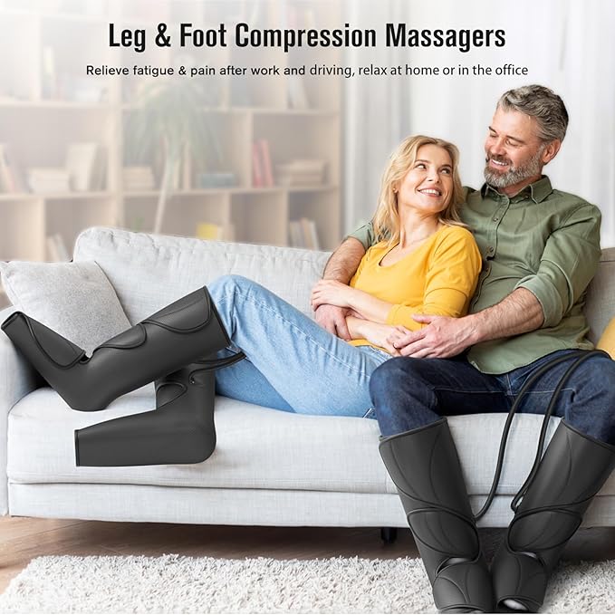 FIT KING Leg Massager for Circulation and Pain Relief, Air Compression Leg and Foot Massager to Relieve Pain Swelling Edema with 2 Size Extensions- Great Gift for Wife Mom and Friend