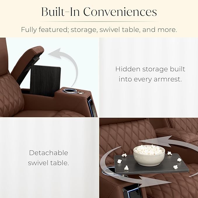 Seatcraft Apex Zero-Gravity CoolZero Italian Leather Home Theater Seating, Powered Headrest, Powered Lumbar, Powered Recline, Row of 2 Loveseat, Tobacco