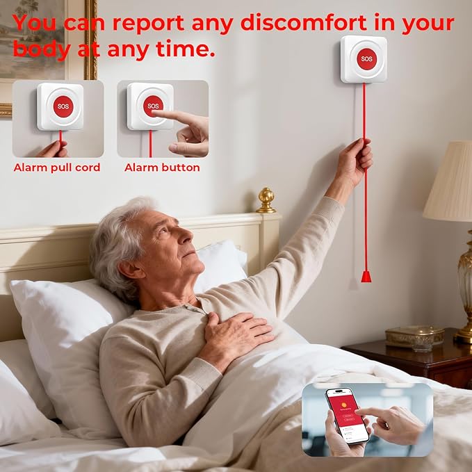 Caregiver Call Button Wireless Call Button for Elderly at Home,WiFi Panic Button,Life Alert Systems for Seniors No Monthly Fee (whiter3)