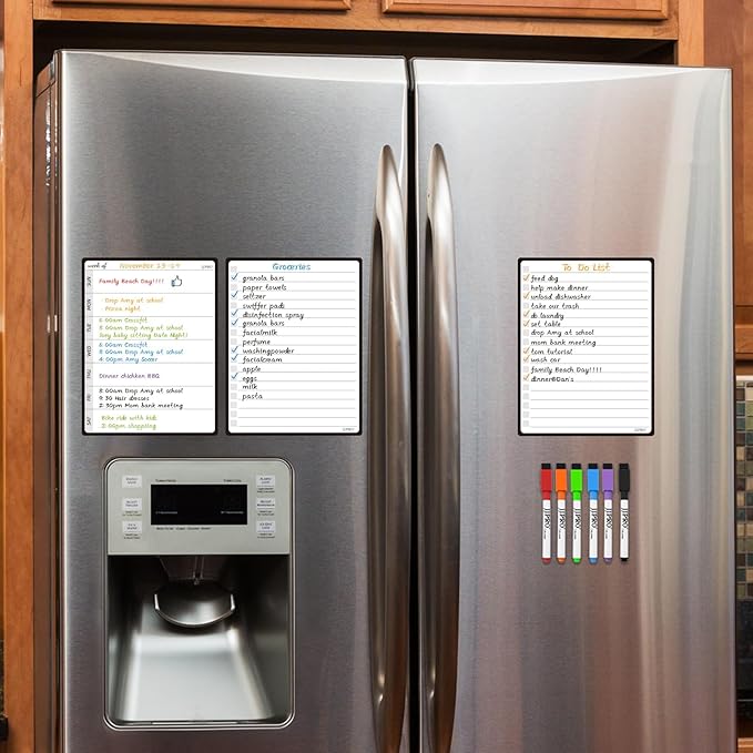 JJPRO Magnetic Weekly Calendar and to Do List for Fridge - 8.5" x 6.5" Weekly Meal Planner for Refrigerator and Dry Erase Daily to-Do List -6 Markers Included!