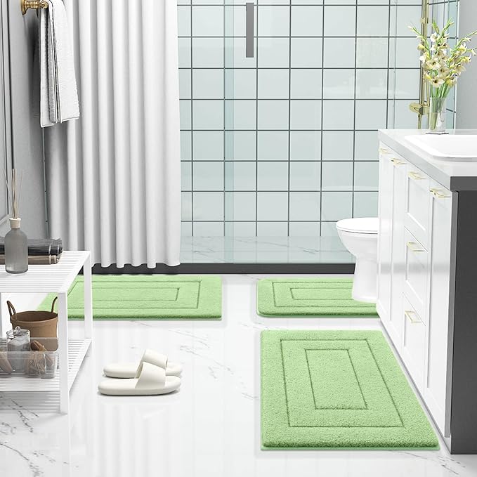 Buganda Bathroom Rugs, 30" x 20", Soft and Absorbent Microfiber Bath Rugs, Non-Slip Shaggy Shower Carpet, Machine Wash Dry Bath Mats for Bathroom Floor, Tub and Shower, Sage Green