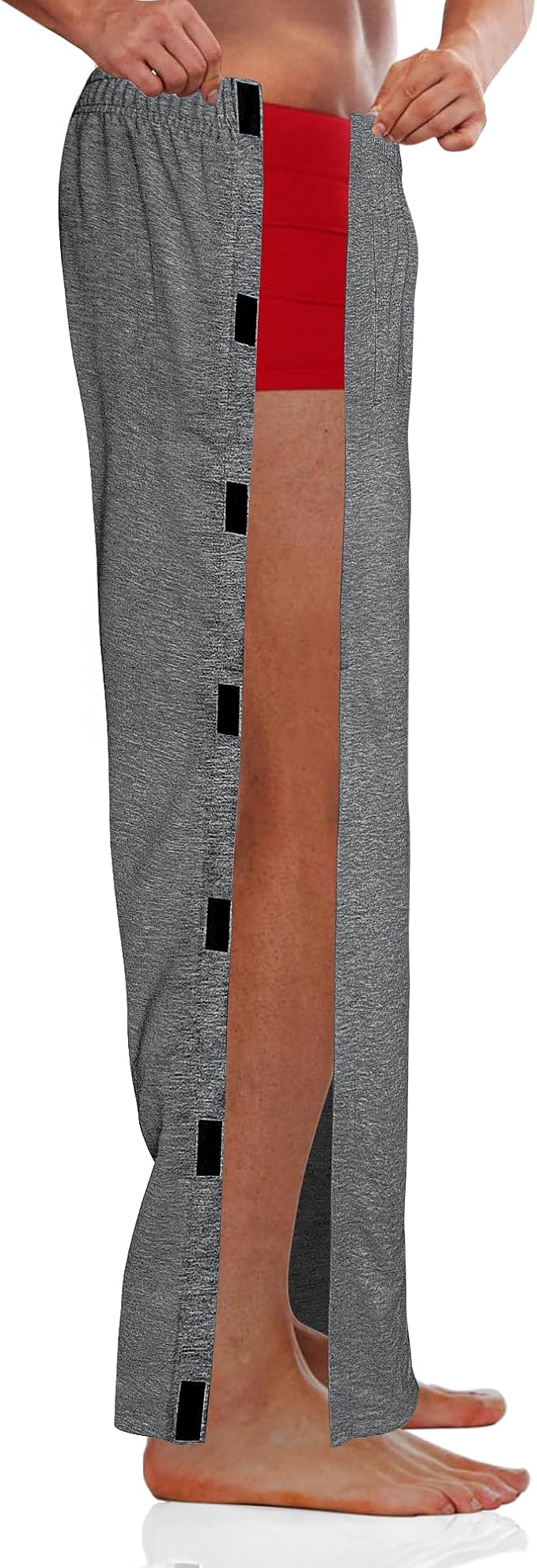 Men's Tearaway Pants for Post Surgery 2 Side Velcro Breakaway Open Bottom Sweatpants Women Loose Fit Rip Off Cotton Pants