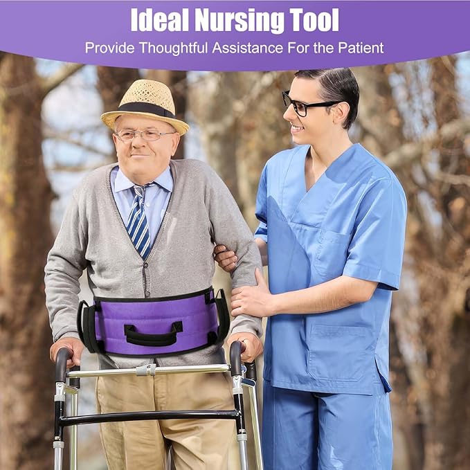 Rhino Valley Gait Belt for Senior with 7 Handles, 59" Anti-Slip Gate Belts medical for elderly, Transfer Belt with Quick Release Buckle, Elderly, Physical, Handicap, Bariatric Therapy, Purple + Black