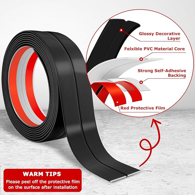 Flexible Wall Corner Protector Moulding Trim Peel and Stick Wall Corner Guards Edge Protector Self Adhesive Molding Trim Strip for Edge Ceiling (Black, 1.6 in x 20 Ft)