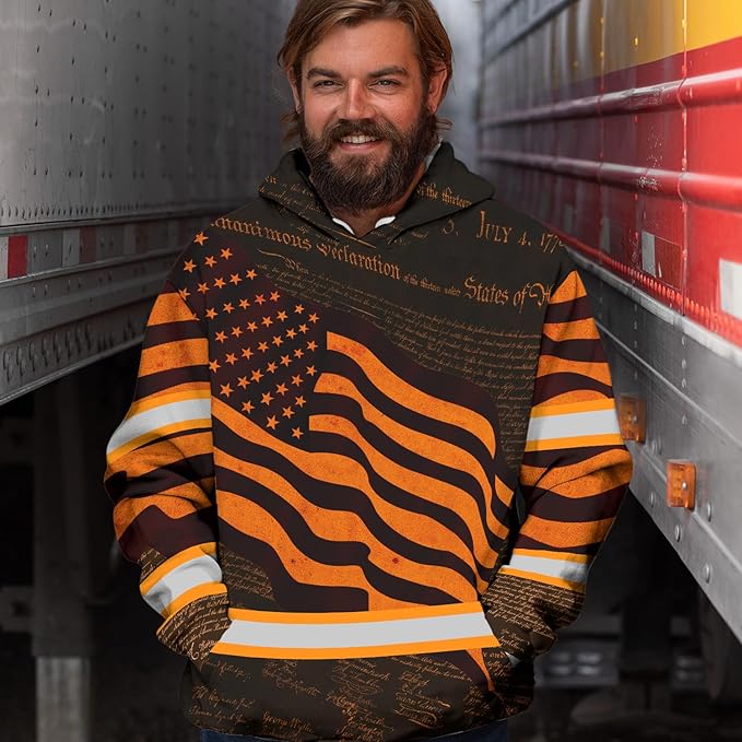 US Flag High Visibility Hoodie for Men Reflective Hoodie Safety Workwear for Worker Runner Patriotic ACC02