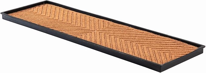 Anji Mountain Heavy Duty Waterproof Rubber Shoe Storage Mat Organizer/Boot Storage Tray Multi Use for Entryway with Coir, Tan and Khaki Insert, Fits 4 Pair (46.5" Wide)
