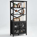 5 Tier Bookshelf 70" Tall Bookcase with Barn Doors,Large Farmhouse Display Book Shelf with Adjustable Shelves and Storage Cabinet，Library Wood Bookshelves for Living Room,Kitchen,Antique Black