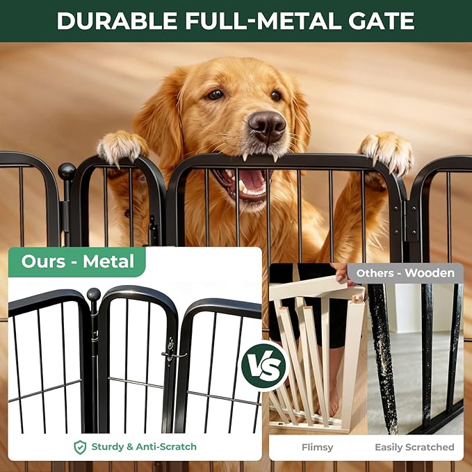 FXW Dog Gate Extra Wide Designed for Indoor Use, Adjustable Width Up to 219-inch Wide (40" H 8 Wire Panels for Medium and Large Dogs), Black