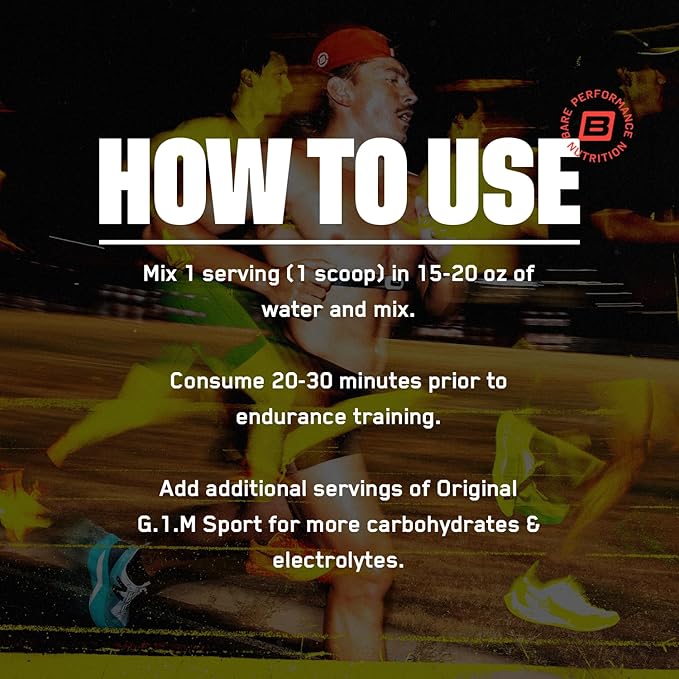 BARE PERFORMANCE NUTRITION G.1.M Sport+ Endurance Pre-Workout – Lemon Lime | 25 Servings | 20g Carbs, 350mg Sodium, 150mg Caffeine | Electrolytes, Nootropics & Cluster Dextrin® for Energy & Focus