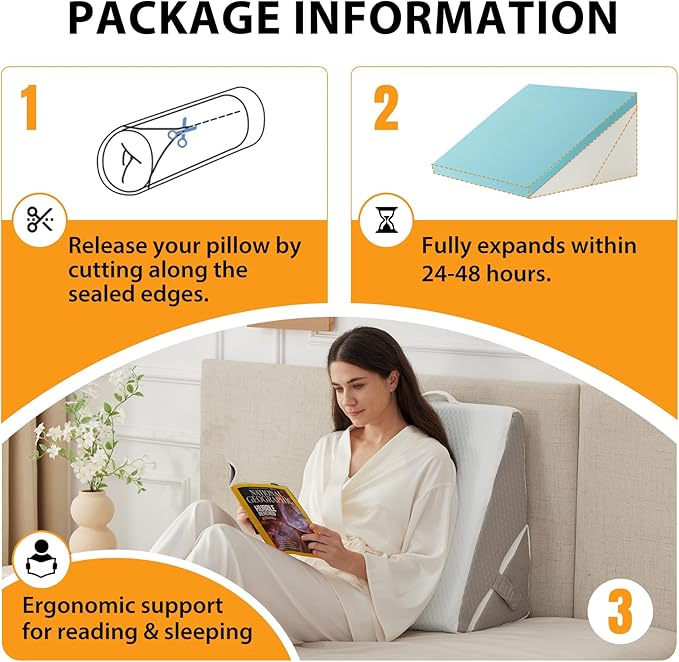 Bed Wedge Pillow for Sleeping, 9&12 Inch Adjustable Wedge Pillow Set for After Surgery, Triangle Pillow for Back Pain Relief, Leg Support, Acid Reflux, Gerd, White/Grey