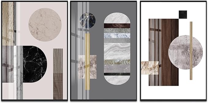 QKF Large Geometry Wall Art Modern Abstract Paintings Canvas Gallery for Living Room Bedroom Office Home Decorations Bright 3 Panels Geometric Square Circle Home Decorations 16“X 24”