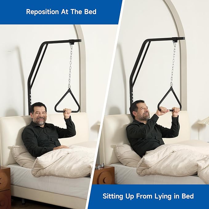 Bed Trapeze, Trapeze Bar for Bed Mobility Patient Aid Hospital Beds Triangle Pull Up Floor Stand Bar Heavy Duty for Elderly Assist Aid, Strong and Work Well