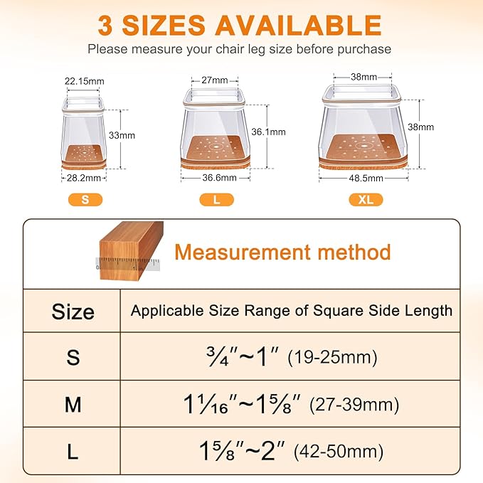 24 Pcs Chair Leg Floor Protectors for Hardwood Floors Square Silicone Covers to Protect Wood Tile Floors Felt Pads Furniture Leg Caps Anti-Scratch Reduce Noise (Fit:1-5/8" to 2")