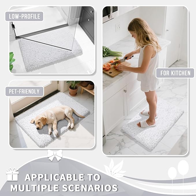 Yimobra Bathroom Rugs Sets 2 Piece, Soft Absorbent Bath Mat and U-Shaped Toilet Rug with Non Slip Backing, Luxury Shaggy Bath Mats for Bathroom, Machine Washable, 24"x17"+24"x20", White