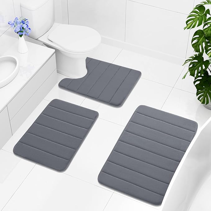 Buganda Memory Foam Bath Mat, 59" x 17", Ultra Soft and Non-Slip Bathroom Rugs, Water Absorbent and Machine Washable Bath Rug Runner for Bathroom, Shower, and Tub, Dark Grey